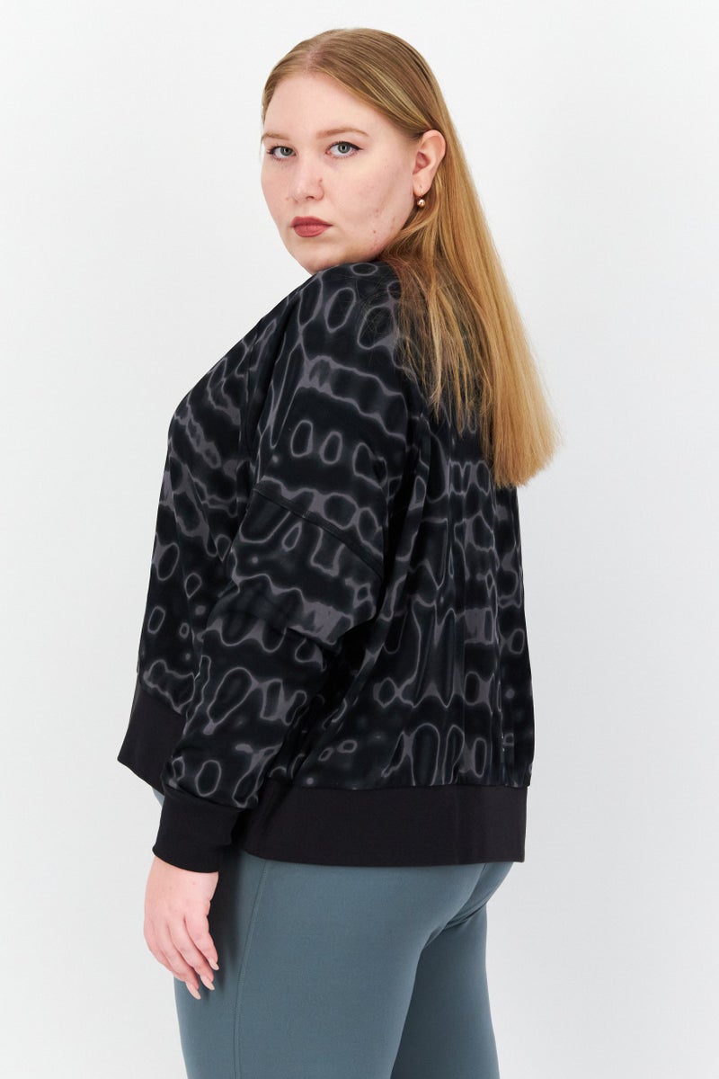 Adidas Women Plus Size Long Sleeve Abstract Print Outdoor Sweatshirt, Black Combo - Image 2